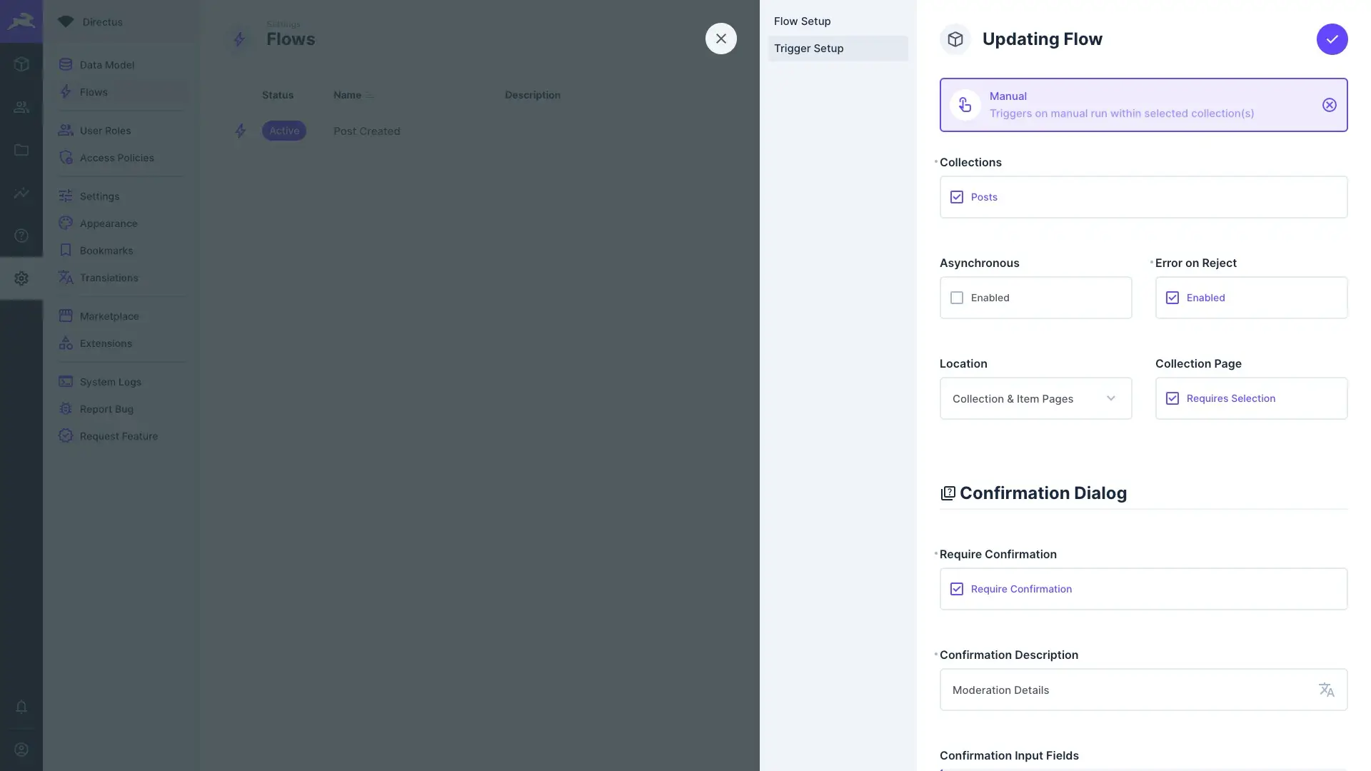 Manual trigger setup